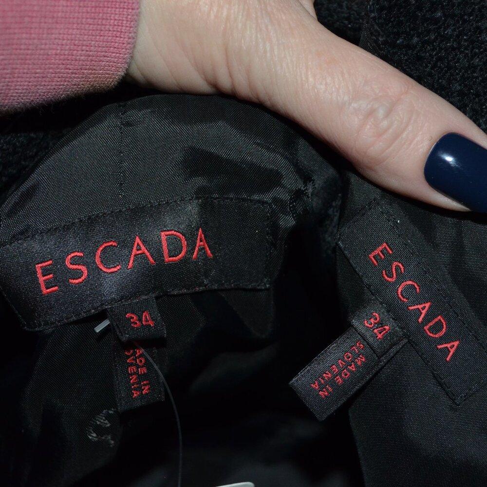Sz 34 0 Escada Black Textured Patent Leather Trim Detail Skirt Blazer Suit Set - Picture 13 of 14